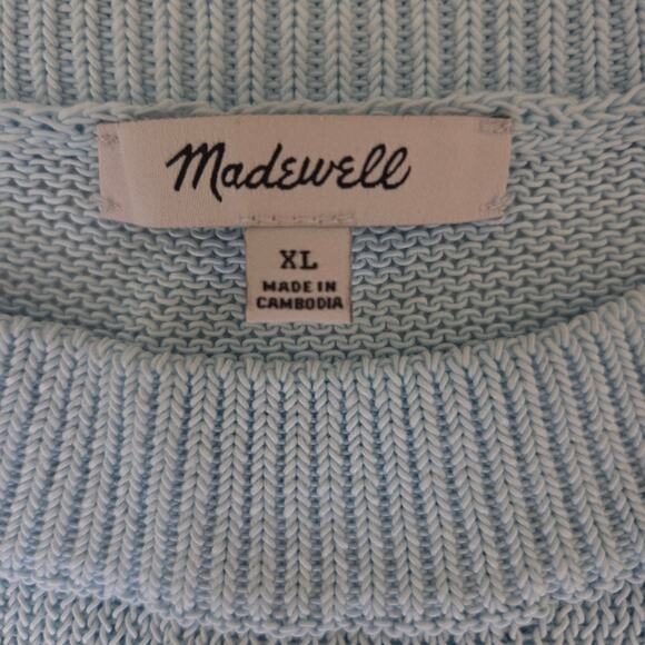 Madewell XL Pullover Cropped Long Sleeve Sweater Crew Neck Loose Knit Blue - Picture 13 of 14
